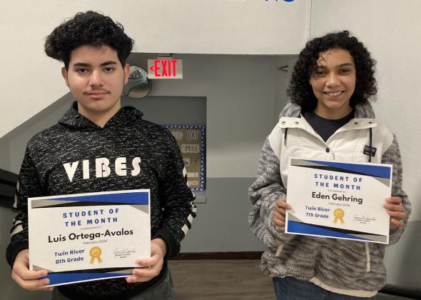 The February Students of the Month for Twin River are Eden Gehring and Luis Ortega-Avalos. Photo provided