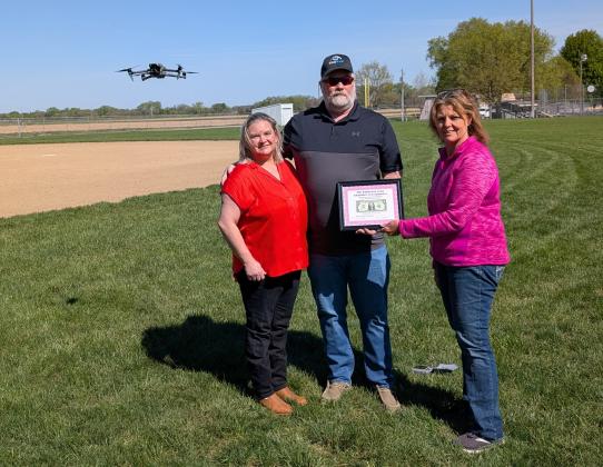 MNS Aerial Solutions was presented with a First Dollar award by Chamber President Suzanne Schweitz. Founded in 2025 by Mike and Nicole Oberst of Fullerton, MNS Aerial Solutions specializes in aerial photography and videography for real estate and business advertisement and promotional videos, as well as progressive videos or just capturing that special moment. MNS Aerial Solutions uses a professional editing team to ensure jaw dropping results. Inquire today at mns-aerial-solutions. com. Photo provided