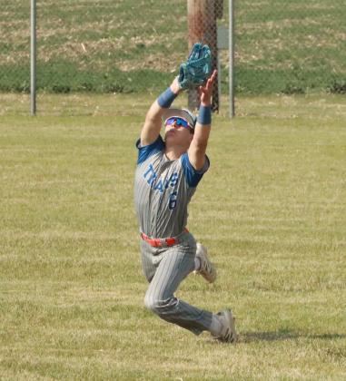 Braxtin Fowler makes the catch in the outfield. NCJ photo by Ken Kush