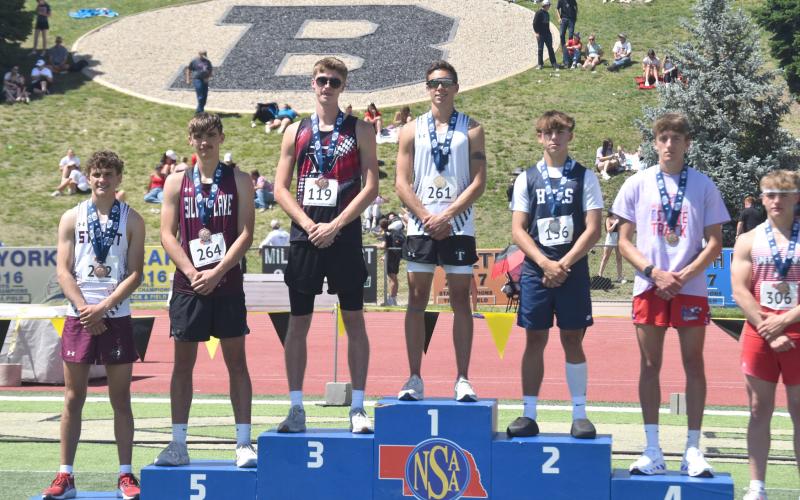 Kane Wetovick took home a 3rd place medal in the 800-meter run. The Fullerton junior had a busy couple of days in Omaha, running in the 400-meter dash and was a member of the 4x400-meter and 4x800-meter relay teams. NCJ photo by Kirk Sparrow