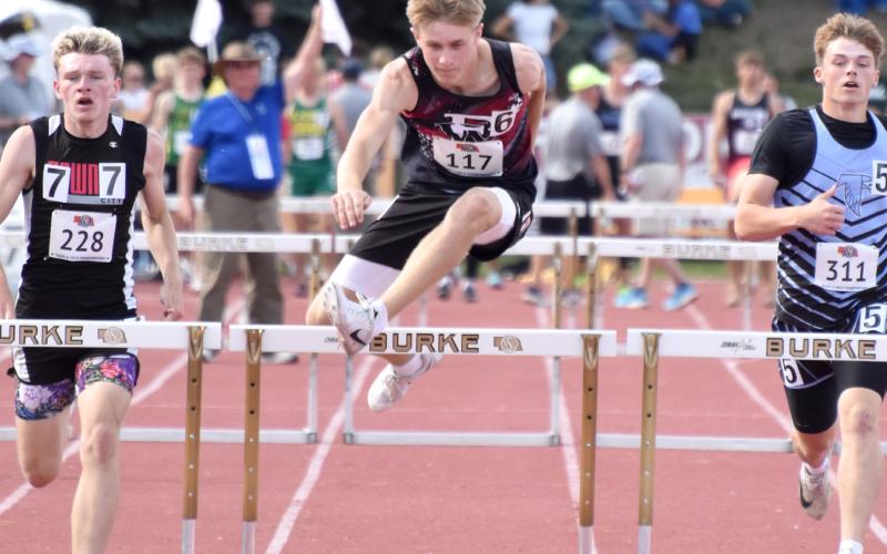 Kyle Horn finished the season with a PR in the 300-meter hurdles. He also competed in the 110-meter hurdles and ran a leg for the 4x400-meter relay. NCJ photo by Beth Sparrow