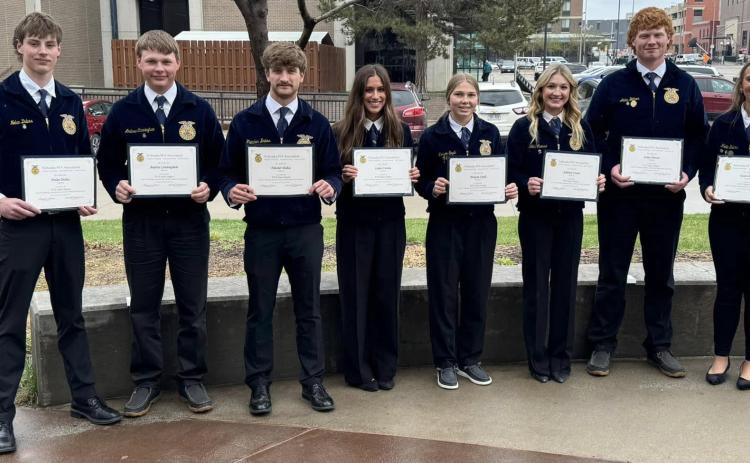 Eight Fullerton students received their Nebraska State FFA Degrees. Congrats to Nolan Dubas, Andrew Cunningham, Fletcher Dubas, Lainie Ziemba, Morgan Supik, Addie Crouse, Aiden Bittner and Keila Dubas.