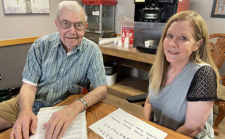 Emil Drozd and Rhonda Rother have been going through speech therapy since March. Rother had a stroke in 2020 and Drozd has been working with her a couple times each week. Photo provided
