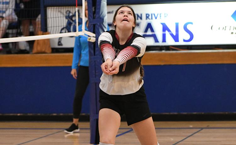 Georgia Bridger finished with 15 assists and 6 digs for Fullerton when they took on Twin River last week. NCJ photo by Rick Holtz
