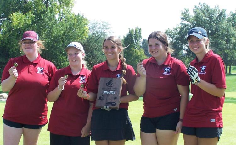 Fullerton won the Aurora Invite on Saturday. Team members include Kinzie Sharman (left), Tierney Russell, Keila Dubas, Melinda Pickrel and Paige Horn. Photo provided