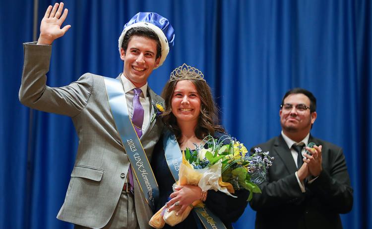 Ethan Ciancio of Fullerton and Emma Bond of Kearney were crowned UNK homecoming king and queen during a ceremony Thursday evening at the Health and Sports Center on campus. Photo by Erika Pritchard, UNK Communications