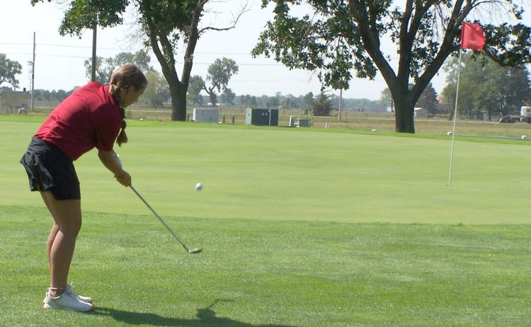 Keila Dubas chipping onto hole No. 6 green on Thursday at Indianhead Golf Course. Photo provided