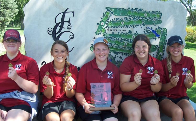 Fullerton won the Exeter-Milligan/Friend Invite on Tuesday. Team members include Kinzie Sharman (left), Keila Dubas, Tierney Russell, Melinda Pickrel and Paige Horn. Photo provided