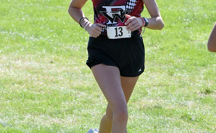 Makayla Robinson finished 6th with a time of 23:14.70 on Thursday at the Goldenrod Conference meet. NCJ photo by Rick Holtz