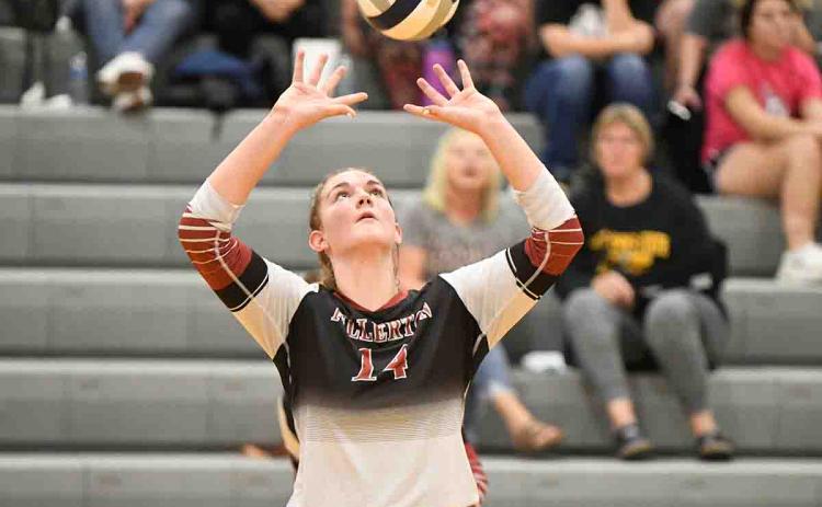 McKenna Plumbtree turned multiple sets into attacks on Tuesday against Burwell. NCJ photo by Rick Holtz