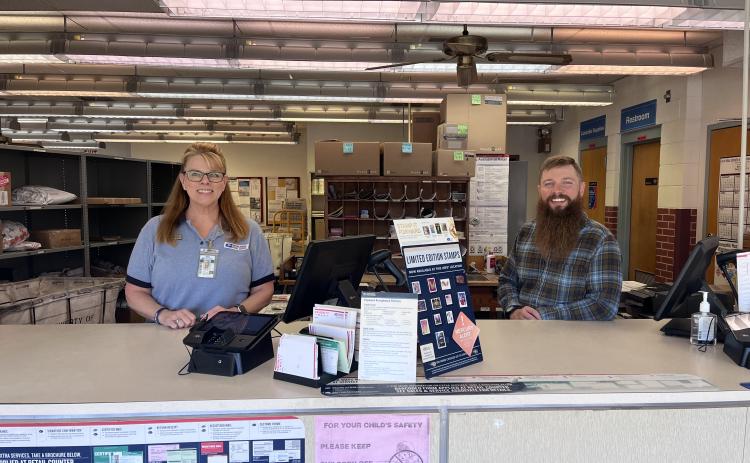 Tamara Taylor and Fullerton Postmaster Tom Bates are gearing up for a busy holiday season. NCJ photo by April Carr