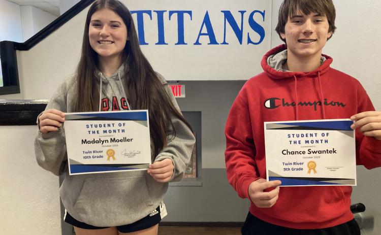 Madalyn Moeller and Chance Swantek were named Students of the Month at Twin River. Photo provided