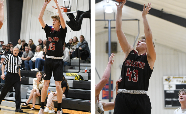LEFT: Kane Wetovick finished with 8 points against Ansley/Litchfield. RIGHT: Hunter Gochenour makes a move in the post for the Warriors on Thursday. NCJ photos by Rick Holtz
