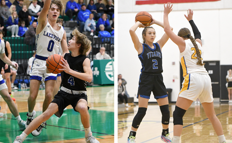 Colsten Rodriguez (left) and JLee Van Driel (right), along with the rest of the Titans will have a new conference to call home next year. Twin River has been accepted into the Crossroads Conference. NCJ file photos by Rick Holtz