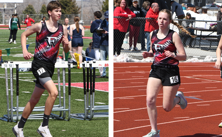 LEFT: James Zweiner ran a personal best time of 15:36.19 in the 3200-meter run. RIGHT: Emilyn Kurz finished 15th in the 1600-meter run with a time of 7:06.55. NCJ photos by Calvin Holtz