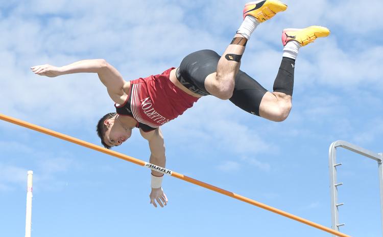 Roe Patton set a meet record on Thursday, clearing 14-08.00 in the pole vault. NCJ photo by Calvin Holtz
