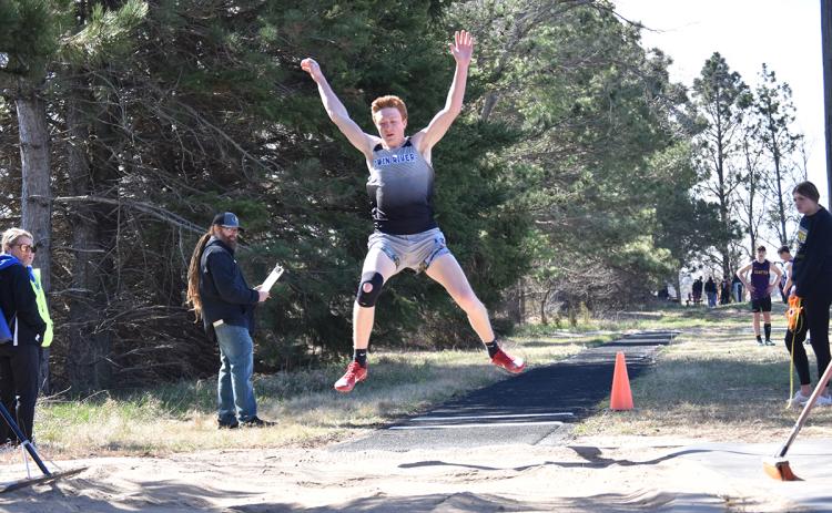 Kirk Hebda finished 10th in the long jump with a 16-11.50 leap and 4th in the triple jump with a 39-00.50 jump. NCJ photo by Cienna Friesen