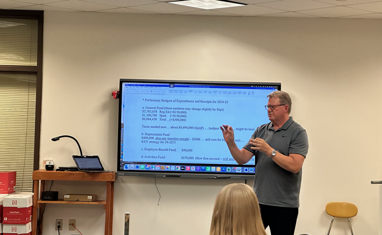 Fullerton Superintendent Dr. Jeff Anderson continues the budget conversation with the school board on Monday. NCJ photo by Rick Holtz