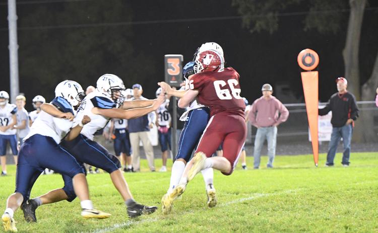 Fullerton senior Aidan Bittner was living in the Nebraska Christian backfield on Friday, rushing the quarterback into early passes. NCJ photos by Calvin Holtz