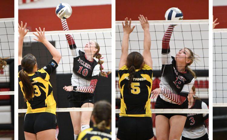 Fullerton's attack came from a number of players on Thursday. Riley Thomas finished with 2 kills. Jaci Maxfield finished with 3 kills. Ella Pickrel had 3 kills. Lainie Ziemba had a game-high 8 kills. NCJ photos by Rick Holtz