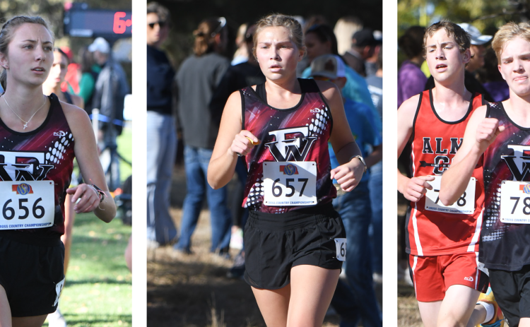 Fullerton was well-represented at the Class D Cross Country State meet. Makayla Robinson (left) finished 93rd overall out of 119 runners with a time of 23:30, Morgan Supik finished 50th overall with a time of 22:02 and Tate Wood finished 77th overall out of 124 runners with a time of 18:59. NCJ photos by Rick Holtz