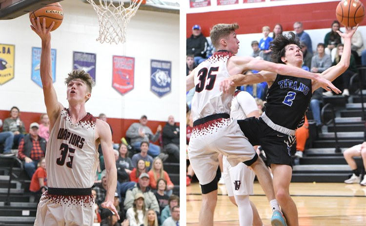 LEFT: Fullerton’s Kane Wetovick scores in transition during the fourth quarter on Friday. He finished with a game-high 20 points. RIGHT: Corbin Rodriguez shows no fear cutting to the basket for 2 of his 12 points. NCJ photos by Rick Holtz