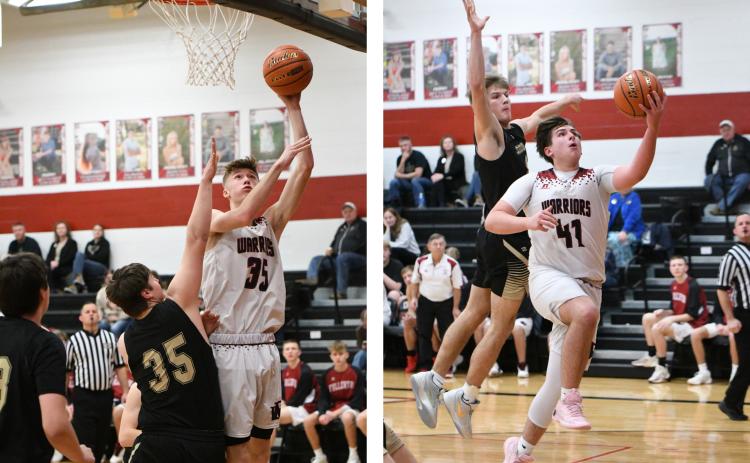 LEFT: Kane Wetovick goes up for 2 of his game-high 24 points against the Spartans. RIGHT: Terrick Gonsior scores in transition after getting the steal. He finished with 4 points. NCJ photos by Rick Holtz