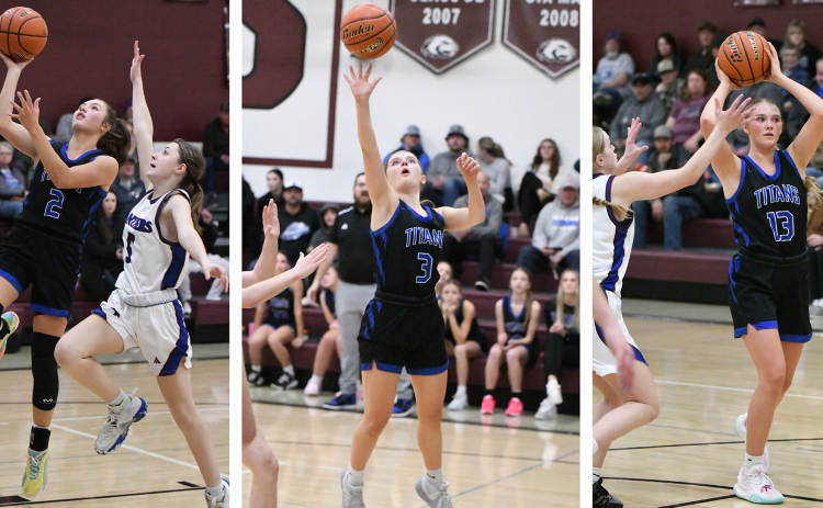 LEFT: JLee Van Driel scored a career-high 23 points on Thursday. MIDDLE: Parker Zabka scored all 8 of her points in the third quarter. RIGHT: Grace Yrkoski finished with 4 points, 2 rebounds and 2 blocks. NCJ photos by Rick Holtz