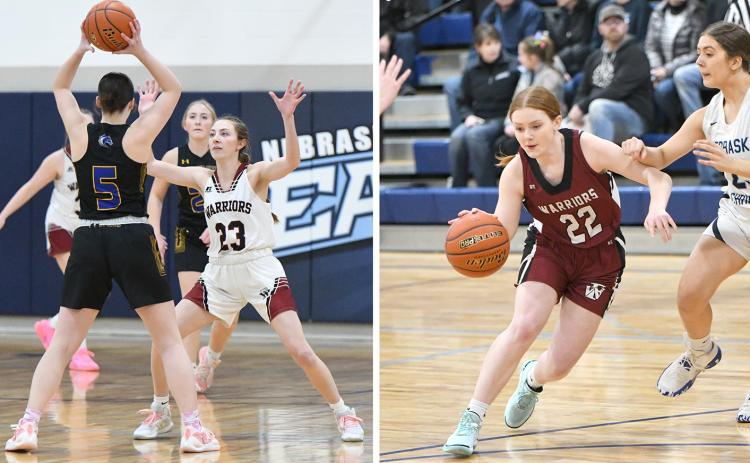 LEFT: Makayla Robinson scored a career-high 19 points in the semifinal win over Riverside. RIGHT: Riley Thomas scored a team-high 11 points coming off the bench in the sub-district final against Nebraska Christian. NCJ photos by Rick Holtz