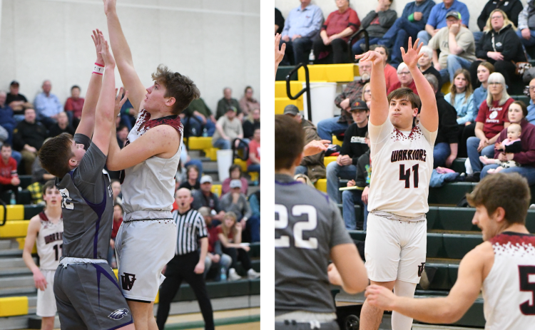 The district final win was a total team effort. Hunter Gochenour (left) finished with  7 points on Wednesday. Terrick Gonsior (right) added 6 points, 6 assists and 5 rebounds. NCJ photos by Rick Holtz