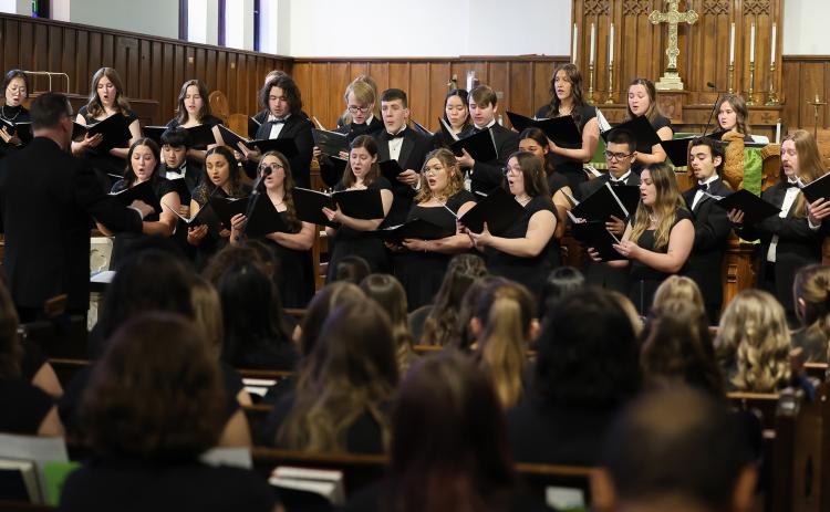 UNK choir members are pictured during a recent performance at St. Luke’s Episcopal Church in Kearney. Photo by Erika Pritchard, UNK Communications