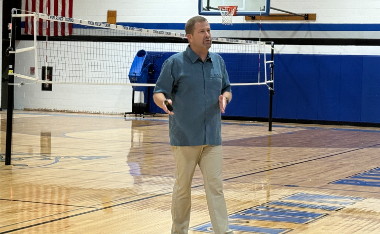 Nebraska Coaches Association Executive Director Darin Boysen is going around the state reminding parents of their role as parents in education-based athletics. He spoke in front of Twin River parents on Sunday. NCJ photo by Rick Holtz
