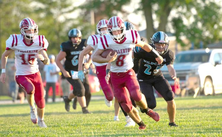 Cael Dubas have three rushing touchdowns and passed for three touchdowns in Fullerton’s 62-22 win over Cedar Bluffs. NCJ photo by Melissa Aaberg