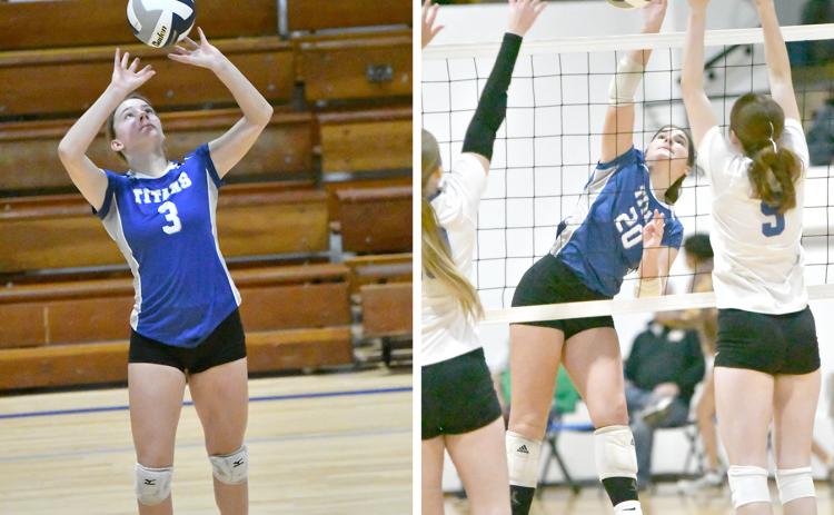LEFT: Callie Held had a team-high 19 assists on Saturday in the CRC opener. RIGHT: Madalyn Moeller finished with 10 kills against Nebraska Lutheran on Saturday. NCJ photos by Rick Holtz