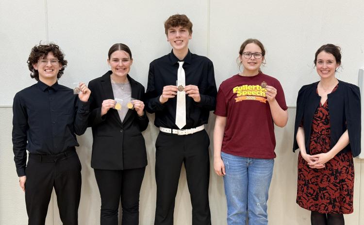 Fullerton had two state qualifiers in speech. Lylla Sabata and Everett Gleason are heading for State. Jaycek Green and PJ Sabata earned medals at the district meet. Photo provided
