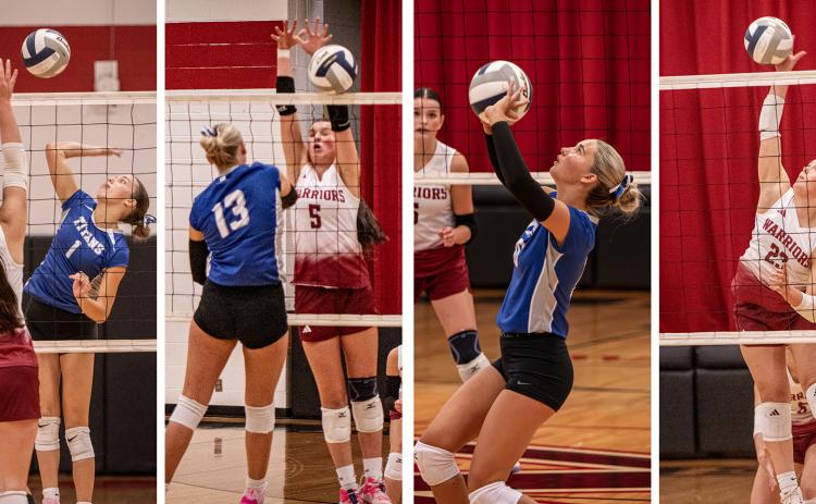 LEFT: Ellie Bartels had 4 kills against Fullerton. MIDDLE LEFT: Brynn Bakewell finished with 3 blocks. MIDDLE RIGHT: Molly Connelly finished with 28 assists against Fullerton. RIGHT: Riley Thomas had a game-high 15 kills on Thursday.
