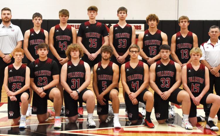Front Row: Jacob Maxfield, Terrick Gonsior, Jaxson Gustafson, Fletcher Dubas, Carson Busch, Kenton Dudek, Brady Djernes. Back Row: Head Coach Will Wagner, Nolan Dubas, Hunter Gochenour, Kane Wetovick, James Zweiner, Aiden Norman, Justin Horn, Assistant Coach Randy Cox. Photo provided
