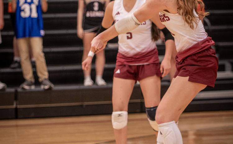 Londyn Ziemba receives a serve during the second set against Central Valley on Thursday. NCJ photo by Rick Holtz