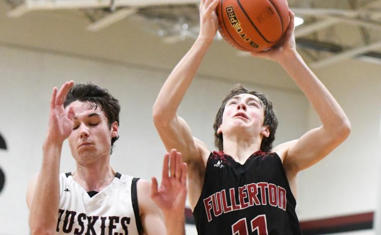 Nolan Dubas goes strong to the basket on Friday for Fullerton. NCJ photo by Calvin Holtz