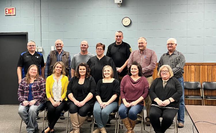 Back row: (from left to right) Darren Nelson-Supervisors Board member, Bob Voichoskie, Supervisors Board Member, Tim Cornwell- Supervisor Chairman, Shirley Stuart-Monroe-Court Magistrate, Ben Bakewell, Sheriff, Rod Wetovick-County Attorney, Steve Crouse-Supervisor Board Member Front row: (from left to right) Jenna Konwinski-Deputy Assessor, Megan Zoucha- Assessor, Chrissy Robb-Deputy Clerk, Adrian Chlopek-Clerk, Rhonda Malander-Treasurer, Janet King-Deputy Treasurer.