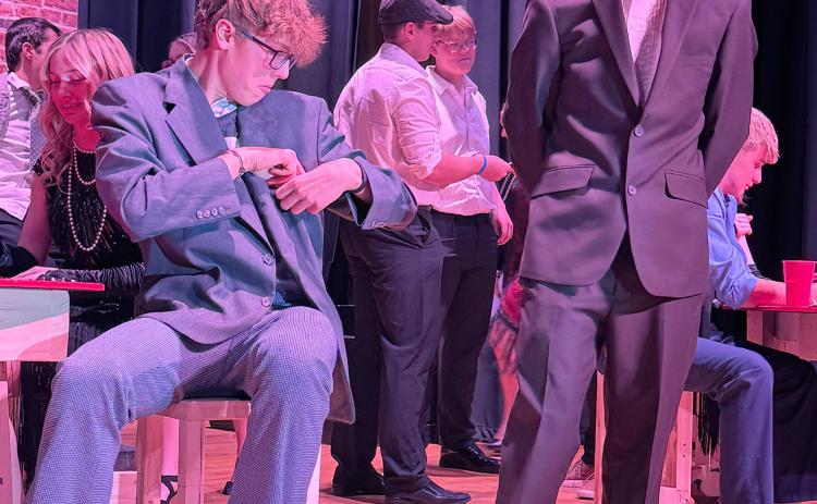 Everett Gleason (left) and Jaycek Green bring Dr. Watson and Sherlock Holmes to life in an original show. Fullerton’s community performance is Friday. NCJ photo by Ella Pickrel
