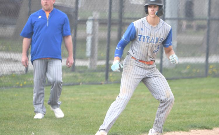 Braedyn Ramaekers was the go-ahead run for the Titans in a 2-1 win over Aurora on Wednesday. He scored on a 2-out single by Garrett Alexander in the bottom of the third inning. NCJ photo by Rick Holtz
