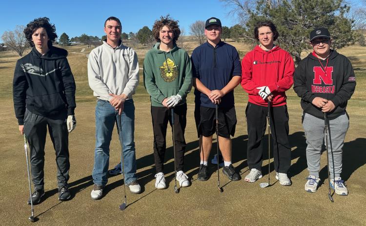 Twin River has six guys out for the boys golf team this year. The team includes Corbin Rodriguez (left), Clay Brandenburger, Kadin Buhl, Brayden Rinkol, Chance Swantek and Gavin Vanek. NCJ photo by Rick Holtz