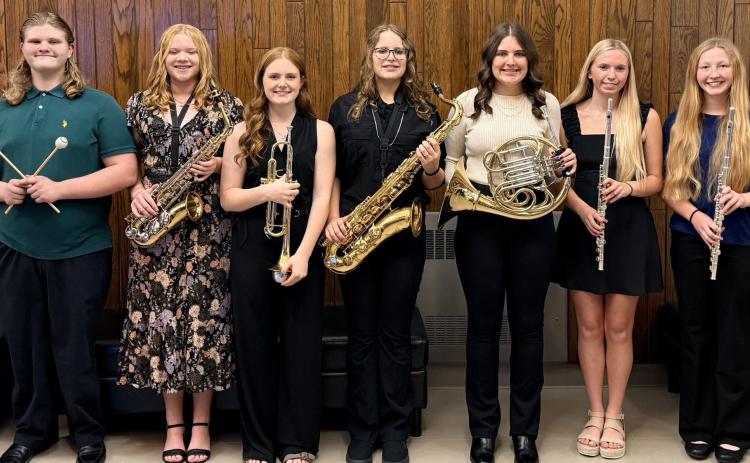 Fullerton was well-represented at the Doane Honor Band. From Left: Colton Harris, Aubrey Thies, Riley Thomas, PJ Sabata, Lylla Sabata, Emilyn Kurz and Elena Reimer. Photo provided