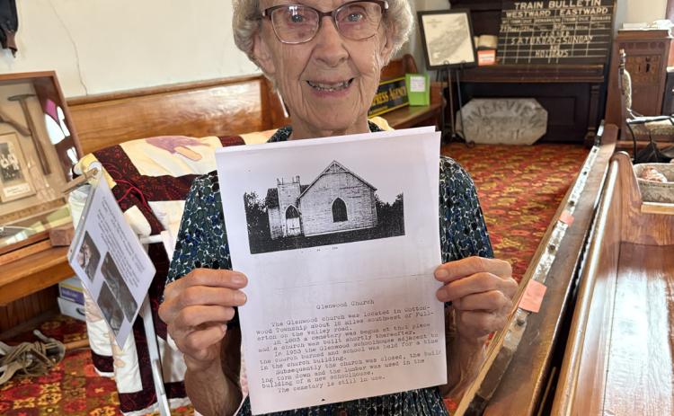 Leona Sharman of Palmer came to the Fullerton Museum Aug. 27 looking for information on the Glenwood Church. Leona and volunteers were happy when we found a picture of the church. Photo provided