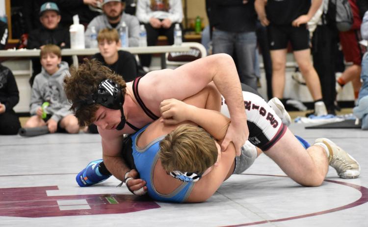 Brett Bridger finished first at 190 pounds, winning all three of his matches by pinfall. NCJ photo by Melissa Aaberg