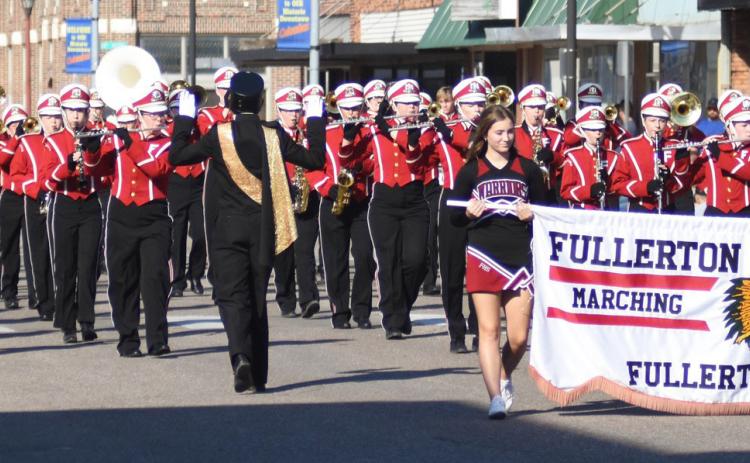 Fullerton’s Band performs in the Columbus Marching Festival. They received the highest score possible and placed first among the other class D schools competing. Photo provided by Fullerton schools
