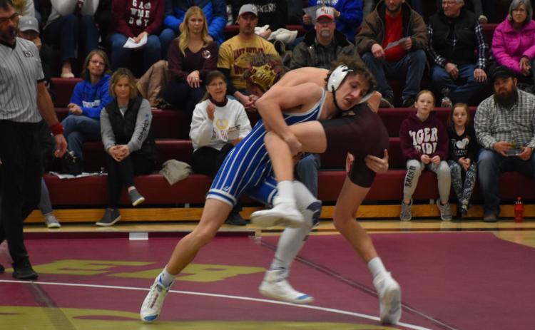 Adam Schroder earned a pin victory at 126-pounds. NCJ photo by Beth Sparrow