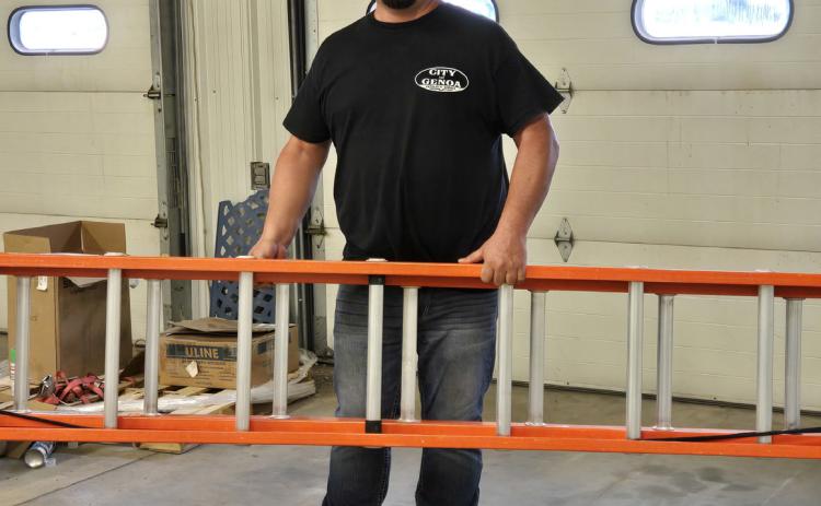 The City of Genoa recently received a $500 Lean on LARM Safety Grant. The League Association of Risk Management (LARM) offers grants to its members for items that will contribute to the safety of their community. Katie Ferris, city treasurer, applied for the funding to purchase a ladder for use at the city pool and sewage plant. Pictured is James Roebuck, City of Genoa Public Works Operator. Photo provided