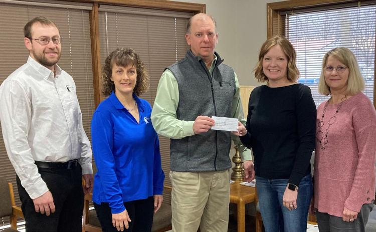 Points West Community Bank has generously pledged $2,500 per year for three years to Fullerton’s Future Inc. Points West will be recognized on the Wall of Honor at the daycare/ preschool upon completion of the project. Pictured are the officers of Points West Community Bank, Cody Cunningham, Heidi Voichahoske, Scott Gonsior and Michelle Anderson presenting a check to Fullerton’s Future Inc. board member Jennifer Wood. Photo provided